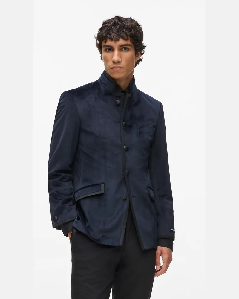 Karl Lagerfeld Jacke Mit Hohem Stehkragen Aus Samt, Herren, Night Blue, Größe Night