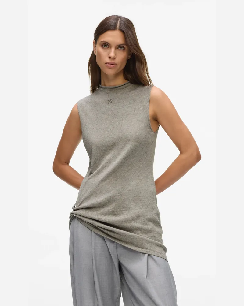 Karl Lagerfeld Top Mit Gerafftem Stehkragen, Female, Mid Grey Melange, Size Grey