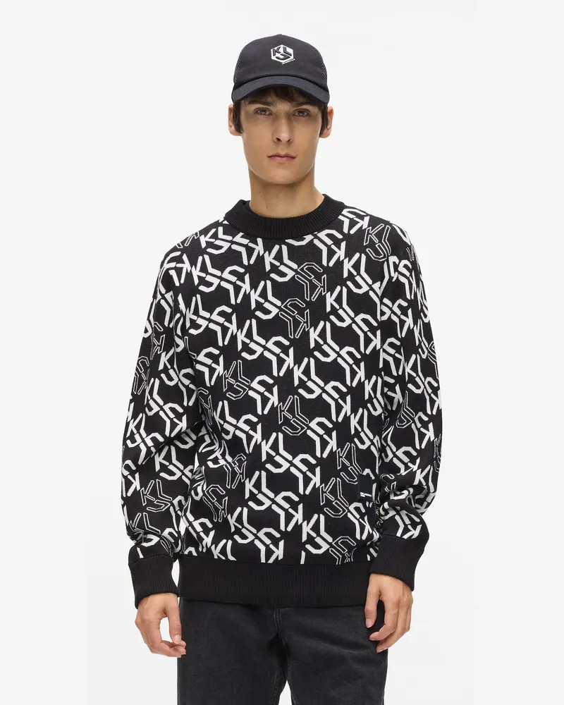 Karl Lagerfeld Pullover Mit Durchgehendem Monogramm, Herren, Linearer Lüfter Schwarz, Größe Linearer