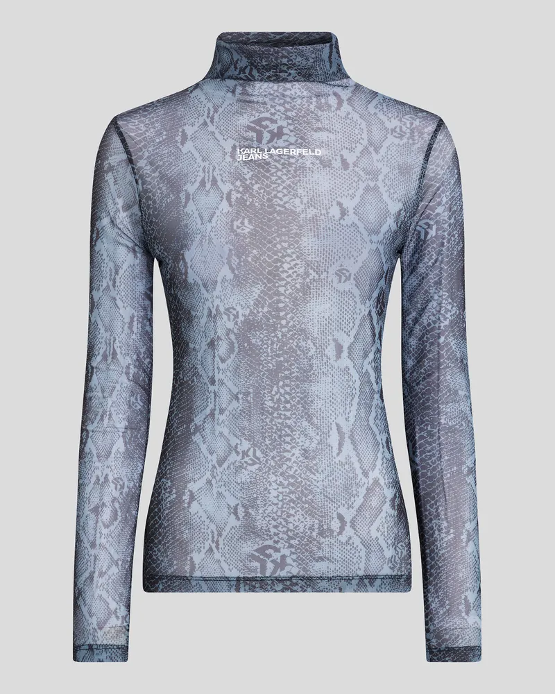 Karl Lagerfeld Mesh-top In Schlangen-optik Mit Langen Ärmeln, Frau, Schwarzer Schlangendruck allover, Größe Schwarzer
