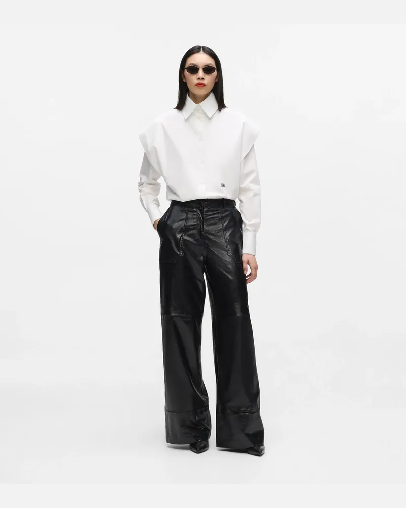 Karl Lagerfeld Lederhose Mit Weitem Bein, Damen, Schwarz, Größe Schwarz