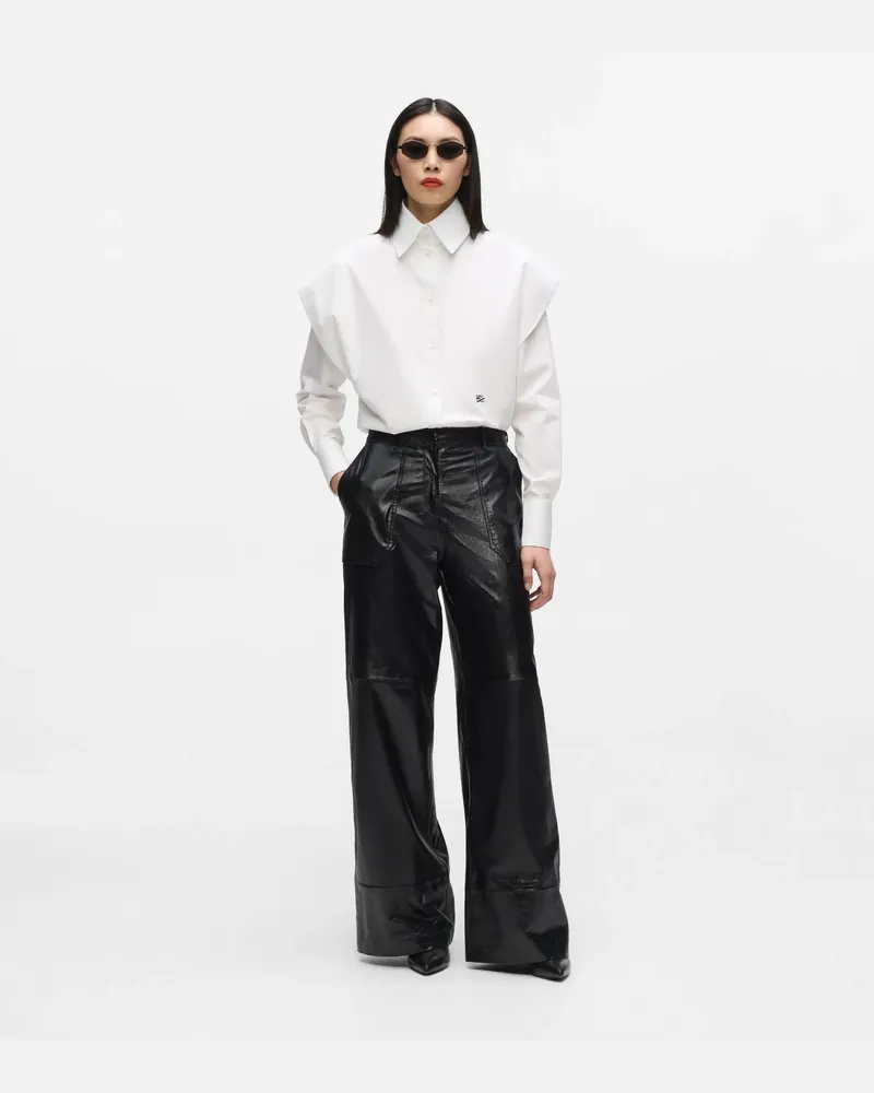 Karl Lagerfeld Lederhose Mit Weitem Bein, Damen, Schwarz, Größe Schwarz