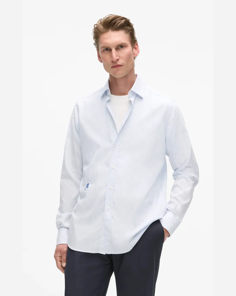 Karl Lagerfeld Hemd In Moderner Passform Mit Breitem Kragen, Herren, Weiss/blau, Größe Weiss