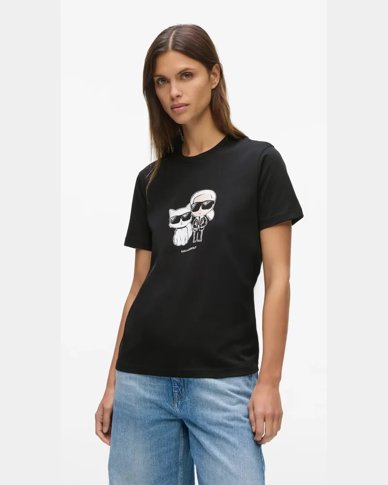Karl Lagerfeld Ikon Karl- Und Choupette-skizzen-t-shirt, Female, Schwarz, Size Black