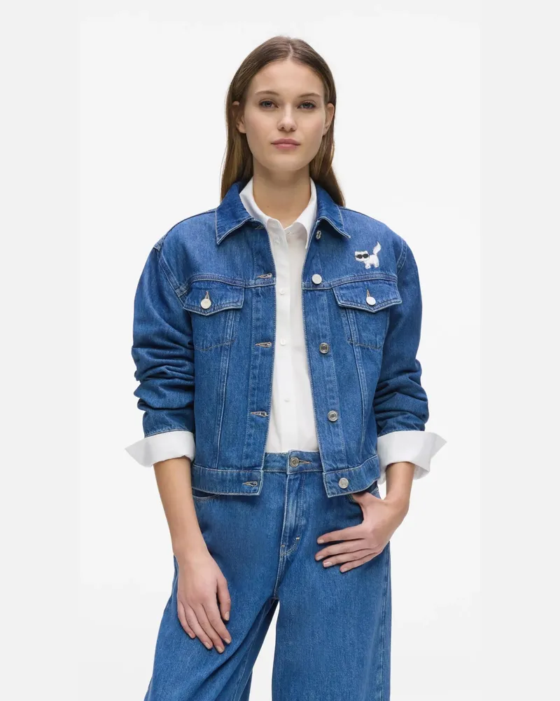 Karl Lagerfeld Ikon Choupette Jeansjacke, Damen, Sauber Gewaschenes Mittelblau, Größe Sauber