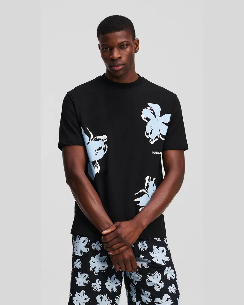Karl Lagerfeld T-shirt Mit Blumenprint, Mann, Schwarz, Größe Schwarz