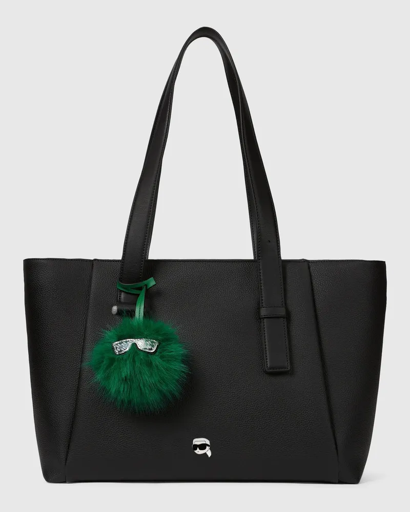Karl Lagerfeld Ikon Pebble Große Tote Bag Mit Anhänger, Damen, Schwarz, Größe Schwarz