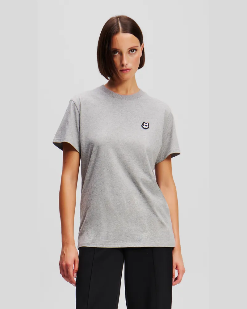 Karl Lagerfeld Ikon T-shirt Mit Aufnäher, Frau, Hellgrau Mel, Größe Hellgrau