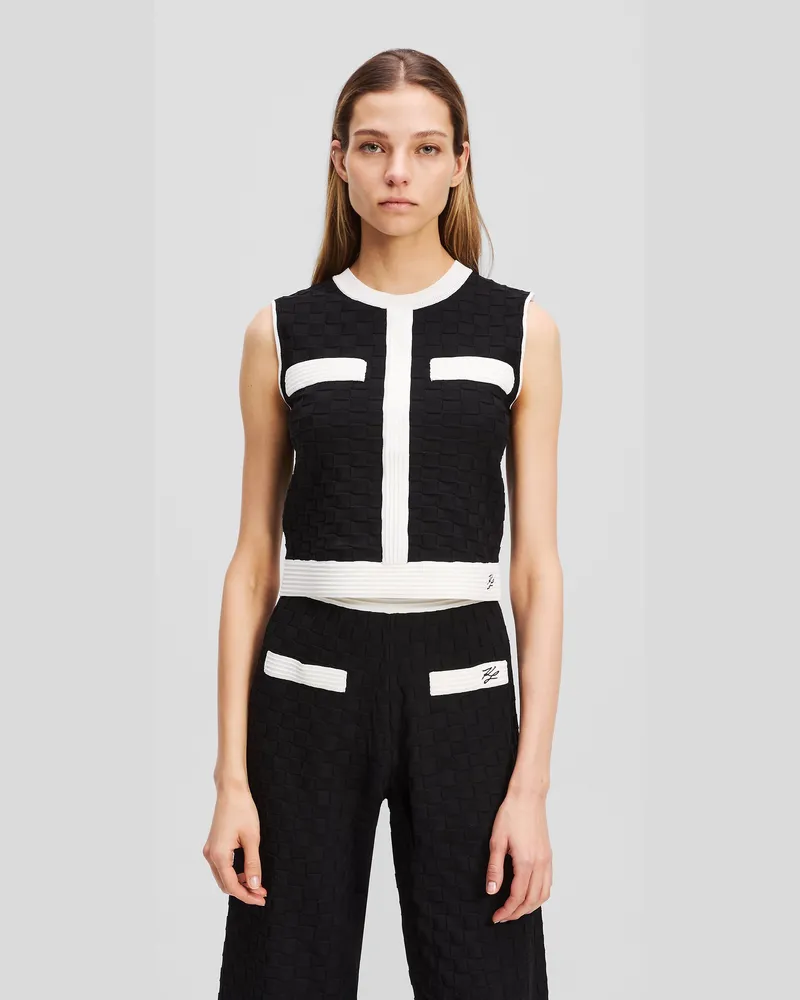Karl Lagerfeld Stricktop Mit Kontrastierender Paspelierung, Frau, Schwarz, Größe Schwarz