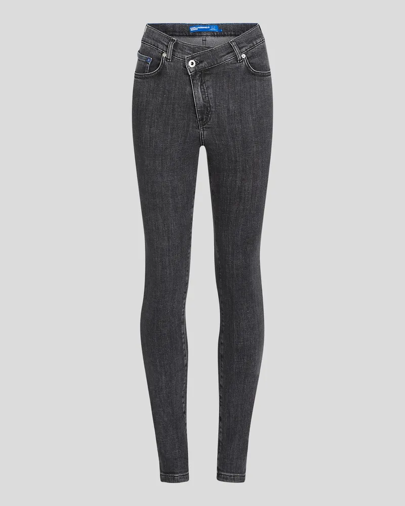 Karl Lagerfeld Skinny Jeans Mit Wickelbund, Frau, SCHWARZ STONE WASHED, Größe Schwarz