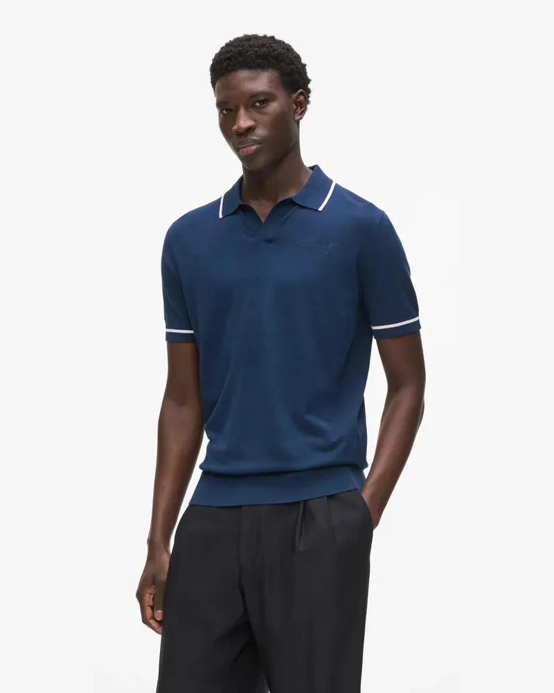 Karl Lagerfeld Strick-poloshirt Mit Kontrastierenden Paspeln, Herren, Marineblau, Größe Marineblau