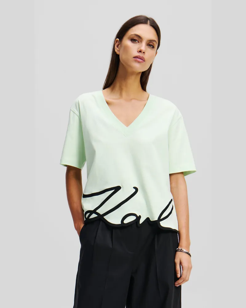 Karl Lagerfeld Signature T-shirt Mit V-ausschnitt, Frau, Spray, Größe Spray
