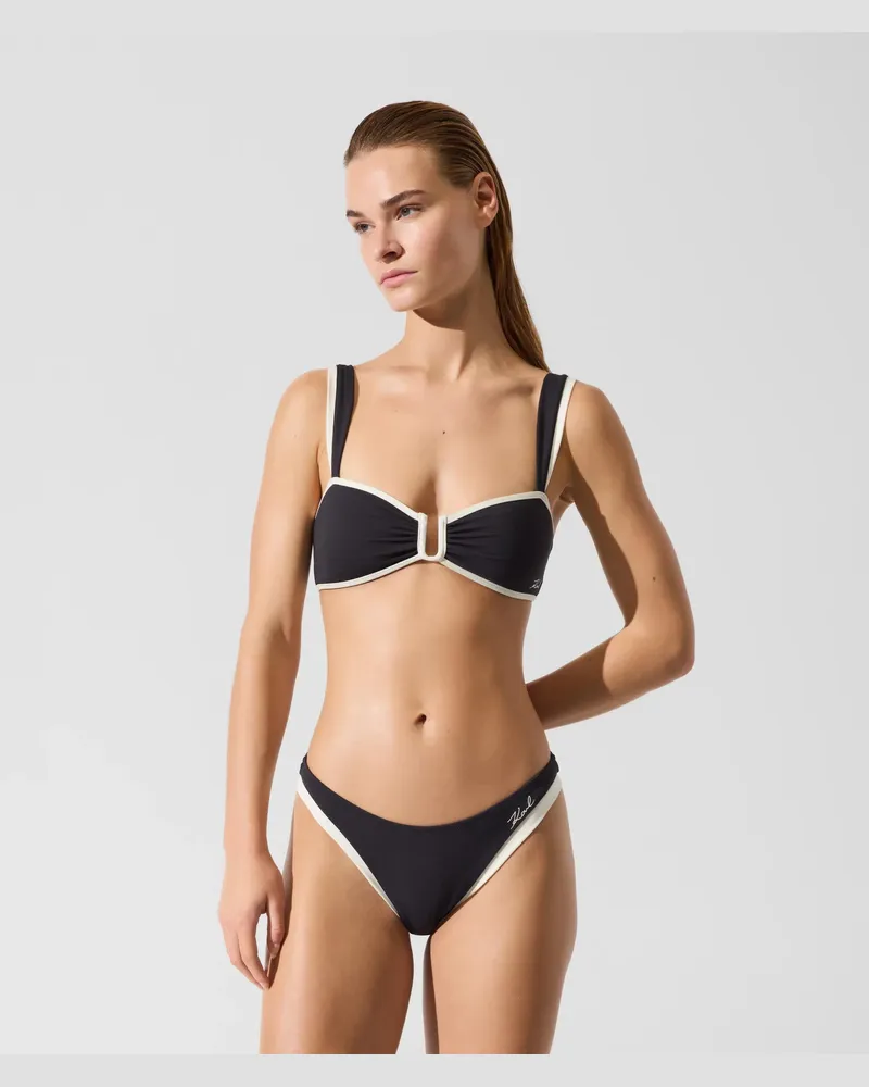 Karl Lagerfeld Signature-bandeau-bikini-oberteil Mit Paspelierung, Damen, Schwarz, Größe Schwarz