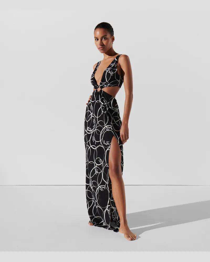 Karl Lagerfeld Strandkleid In Maxi-länge Mit Kreis-print, Frau, Kreis AOP Schwarz/Weiß, Größe Kreis