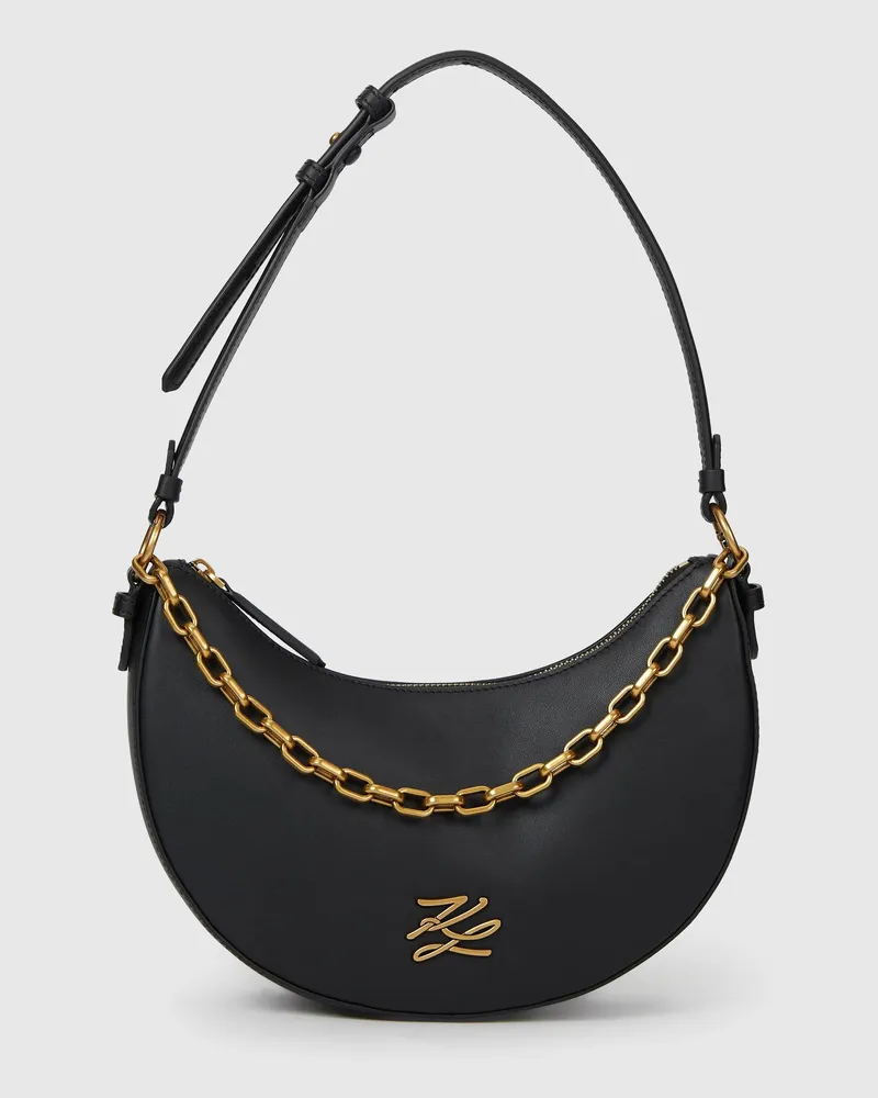 Karl Lagerfeld K/autograph Mond-schultertasche Mit Kette, Female, Schwarz/gold, Size Black