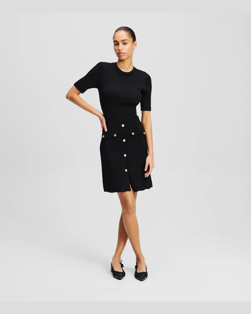 Karl Lagerfeld Kleid Mit Knopfdetail, Frau, Schwarz, Größe Schwarz