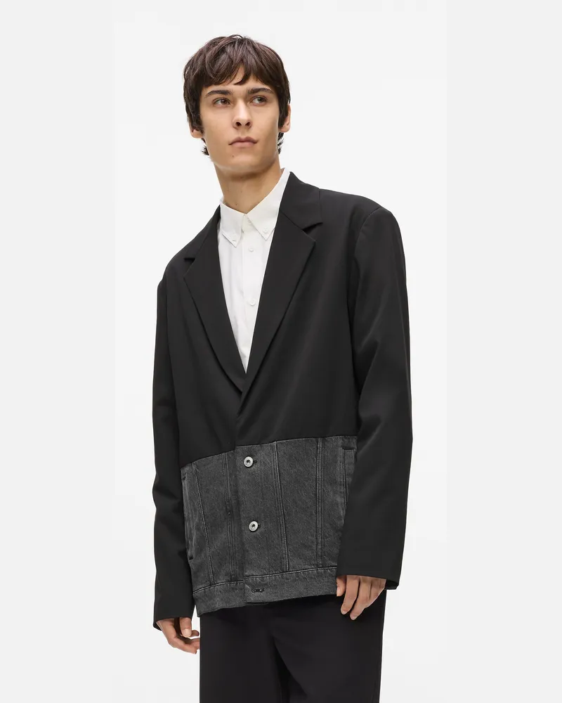 Karl Lagerfeld Blazer Mit Denim-einsatz, Herren, Verwaschenes Schwarz-schwarz, Größe Verwaschenes
