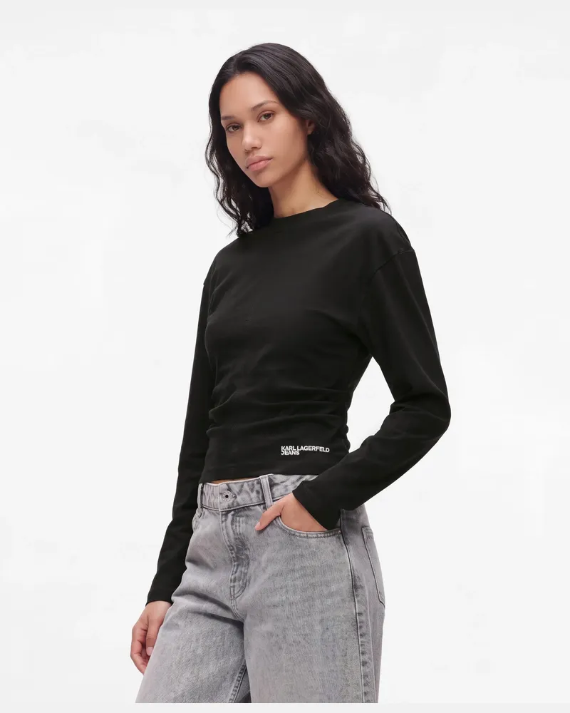 Karl Lagerfeld Langärmliges T-shirt Mit Raffungen, Female, Schwarz, Size Black