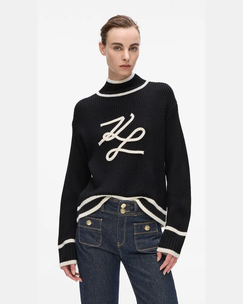 Karl Lagerfeld Rollkragenpullover Mit Karl-autogramm, Damen, Schwarz, Größe Schwarz