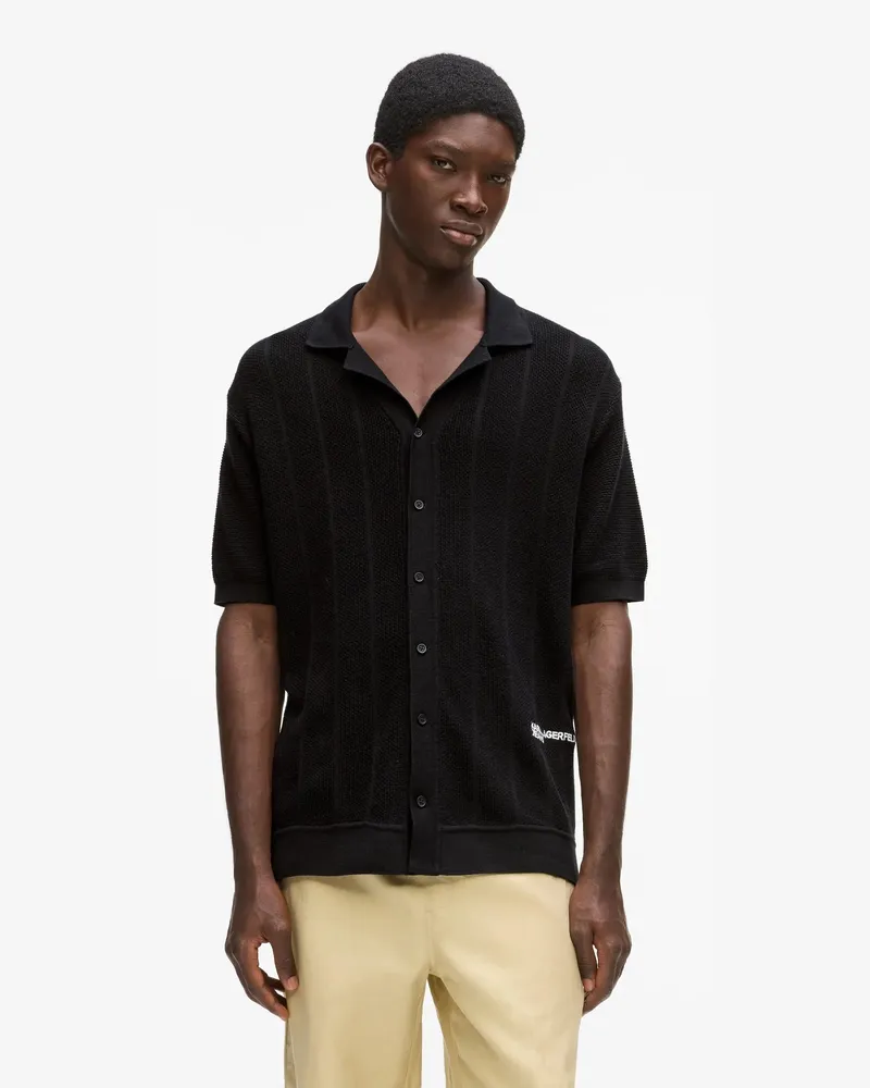 Karl Lagerfeld Kurzärmeliges Strick-poloshirt, Male, Schwarz, Size Black