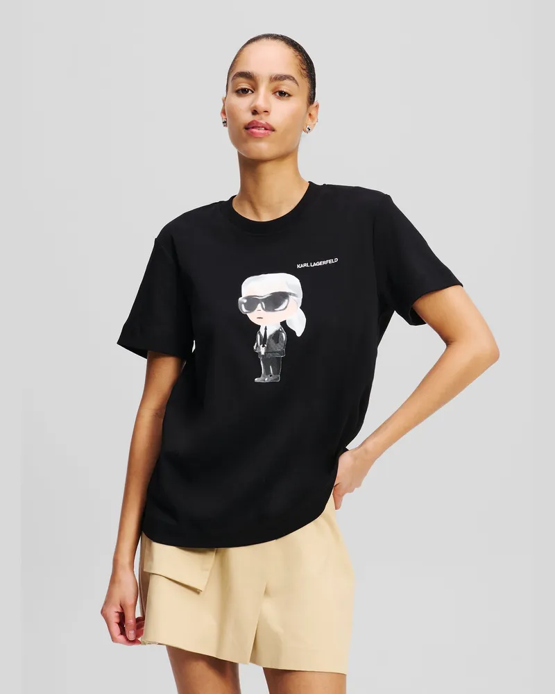 Karl Lagerfeld Ikon Aquarell T-shirt, Damen, Schwarz, Größe Schwarz