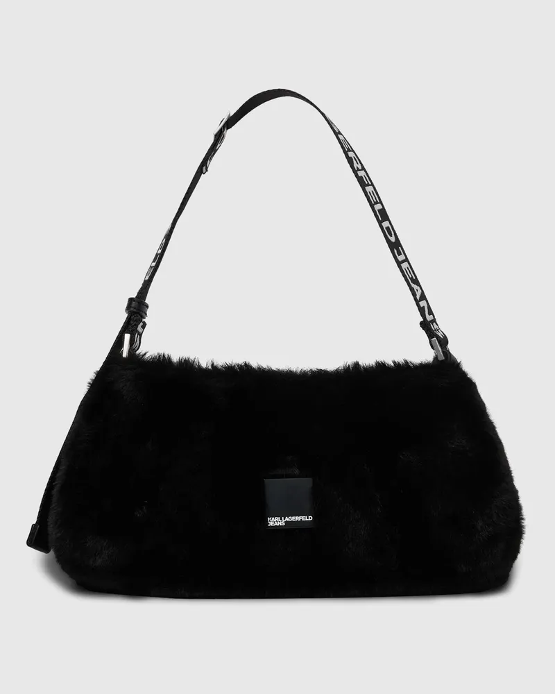 Karl Lagerfeld Plüschige Schultertasche Mit Box-logo, Damen, Schwarz, Größe Schwarz
