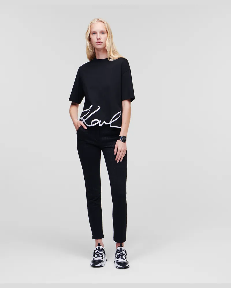 Karl Lagerfeld T-shirt Mit Signatur-saum, Frau, Schwarz, Größe Schwarz