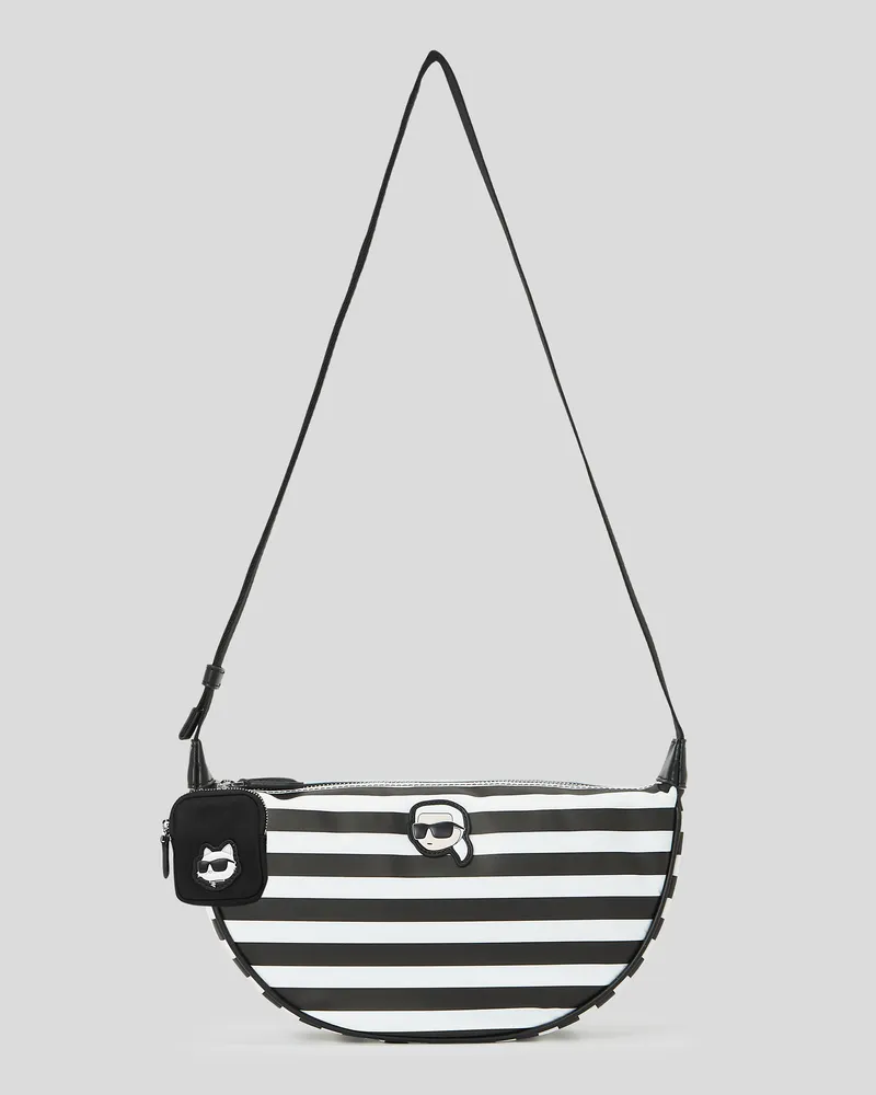 Karl Lagerfeld Ikon kleine Halbmond-tasche Aus Nylon, Frau, Kleiner Streifen Schwarz-Weiß, Größe Kleiner