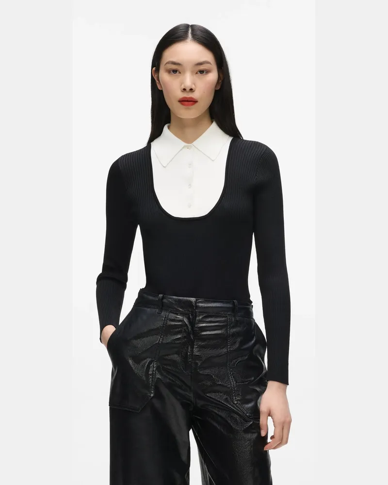 Karl Lagerfeld Pullover Mit Hemd-detail, Damen, Schwarz, Größe Schwarz