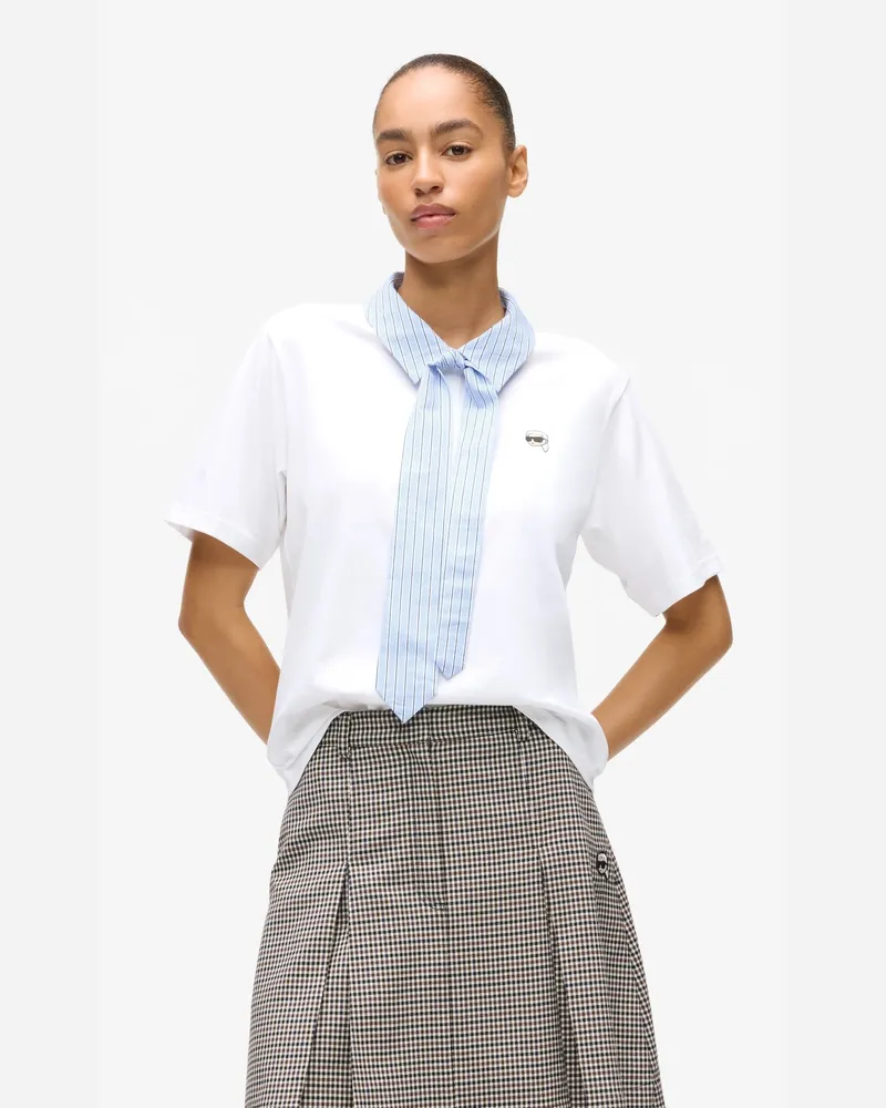 Karl Lagerfeld Ikon Polo Shirt Mit Kragen Und Krawatte, Female, Weiss, Size White