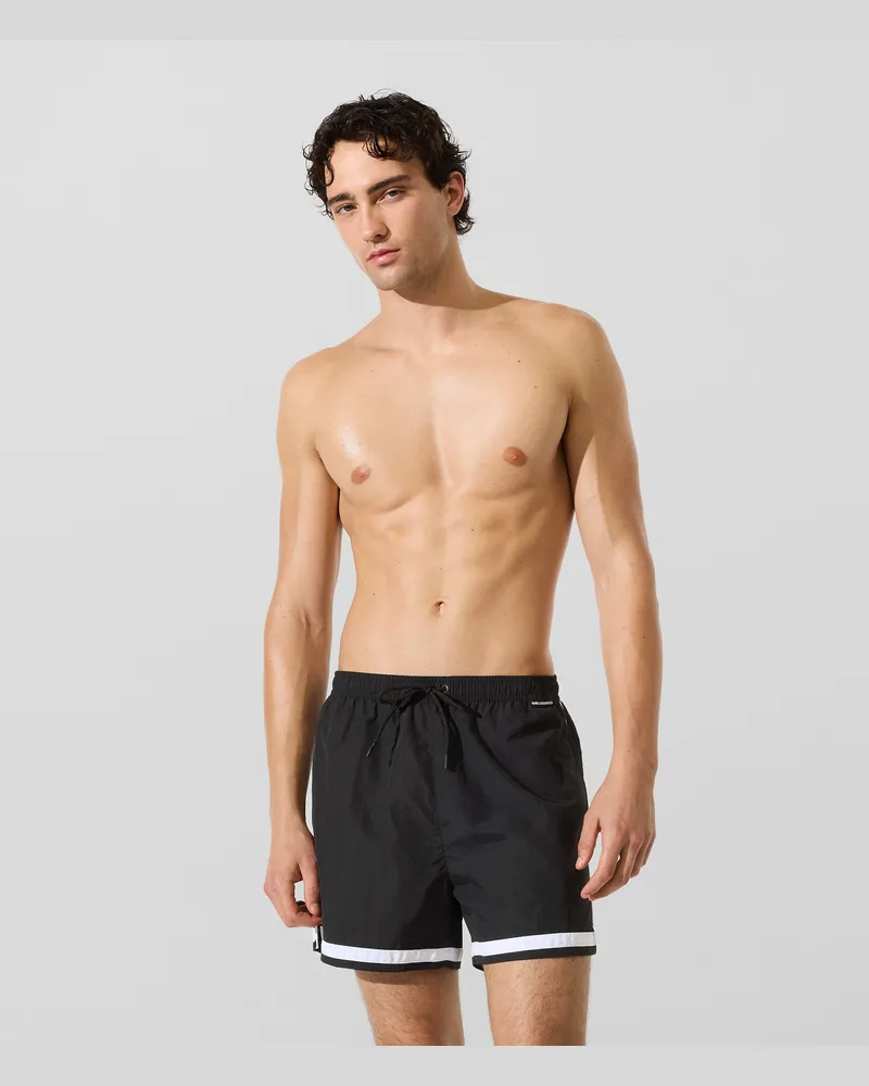 Karl Lagerfeld Boardshorts Mit Kontrastierender Paspelierung, Herren, Schwarz, Größe Schwarz