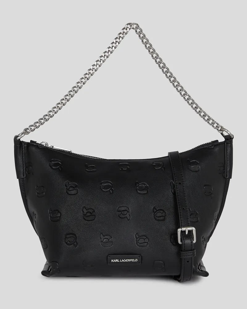 Karl Lagerfeld Ikon Monogram Schultertasche, Frau, All Over Print Tonal Schwarz, Größe All