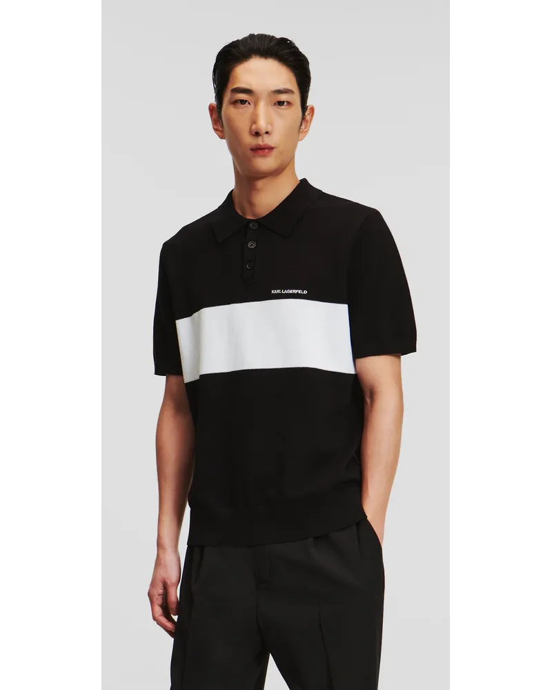 Karl Lagerfeld Kurzärmliges Poloshirt in Farb-block-optik, Mann, Schwarz/weiss Schwarz