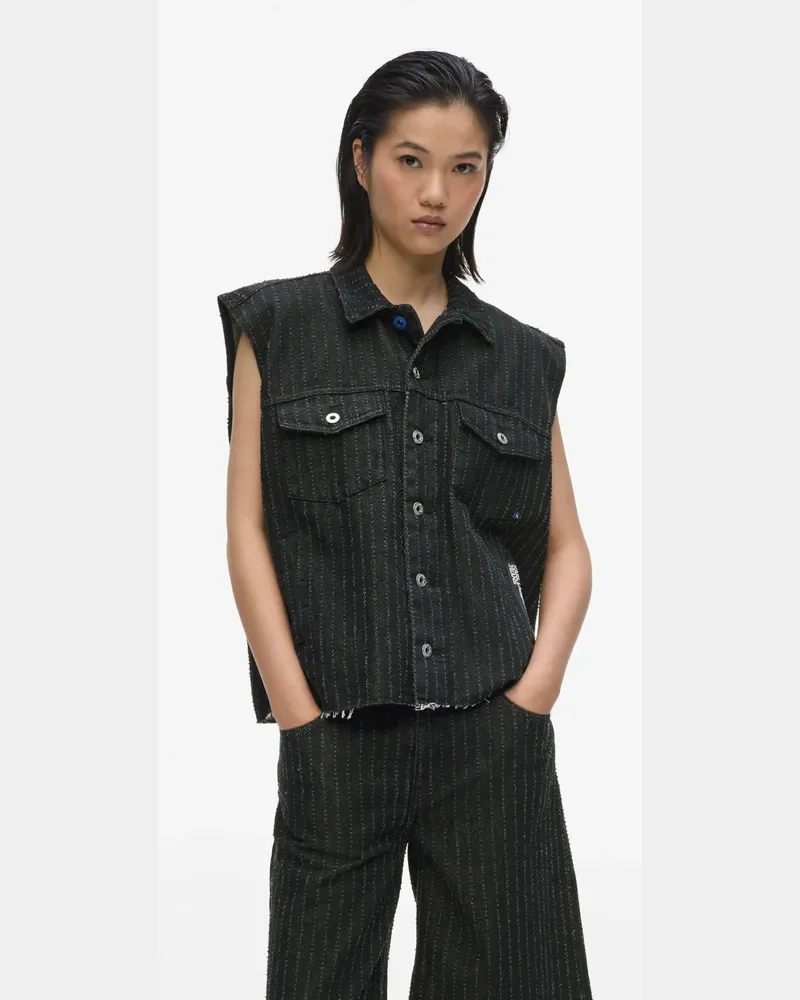 Karl Lagerfeld Jeansweste Mit Nadelstreifen, Damen, Schwarzer Jeansstoff Mit Nadelstreifen, Größe Schwarzer