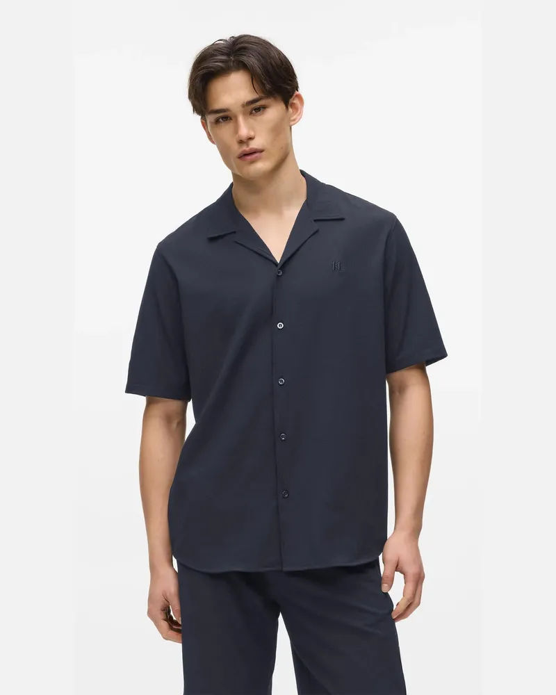 Karl Lagerfeld Kurzärmeliges Hemd Mit Monogramm, Herren, Marineblau, Größe Marineblau