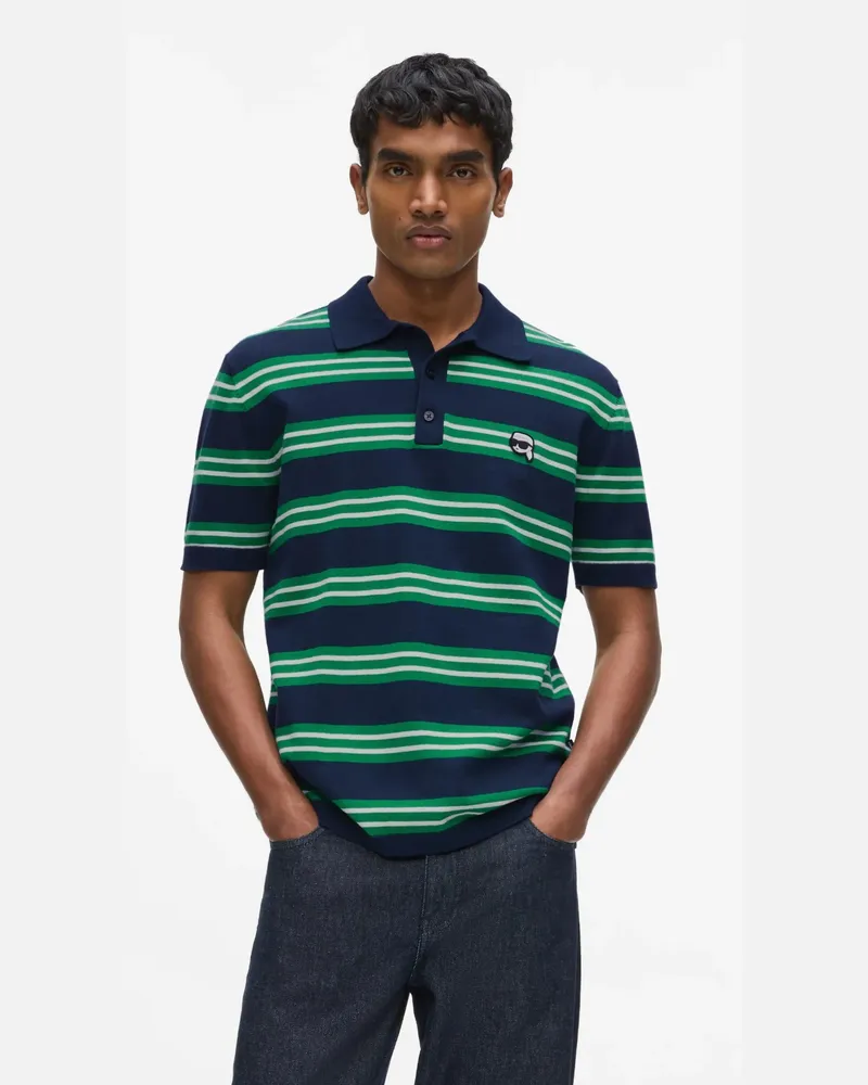 Karl Lagerfeld Ikon Gestreiftes Strickpoloshirt, Herren, Bosphorus, Größe Bosphorus