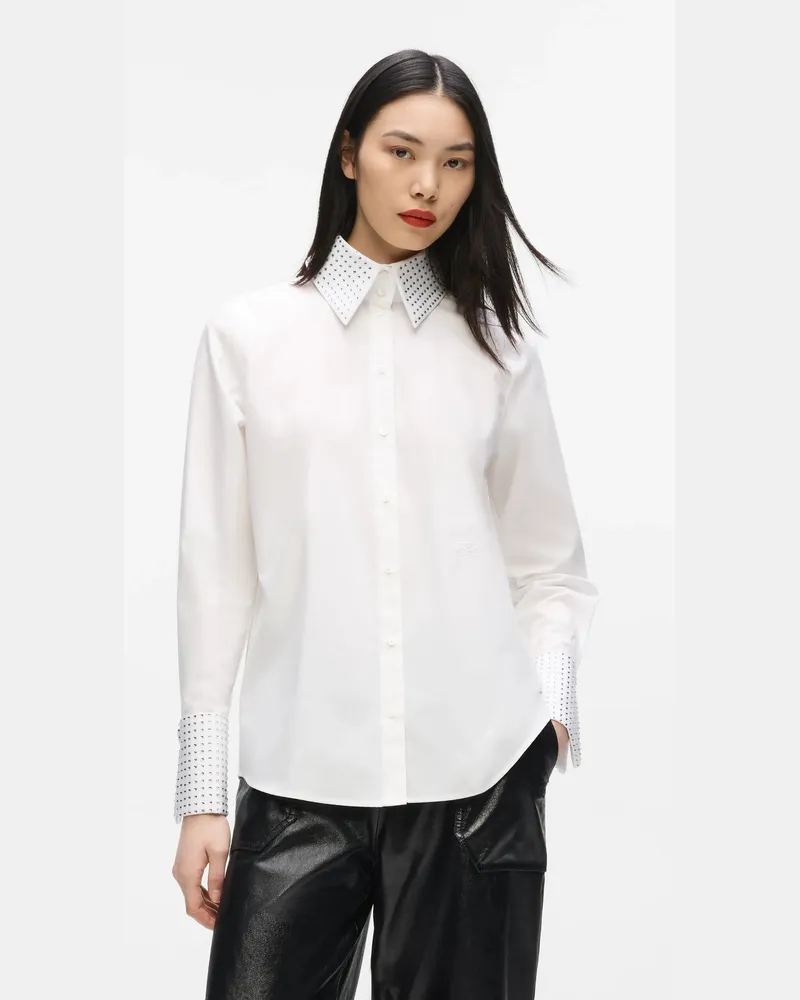 Karl Lagerfeld Hemd Mit Knopfleiste Und Strassbesatz, Damen, Weiss, Größe Weiss