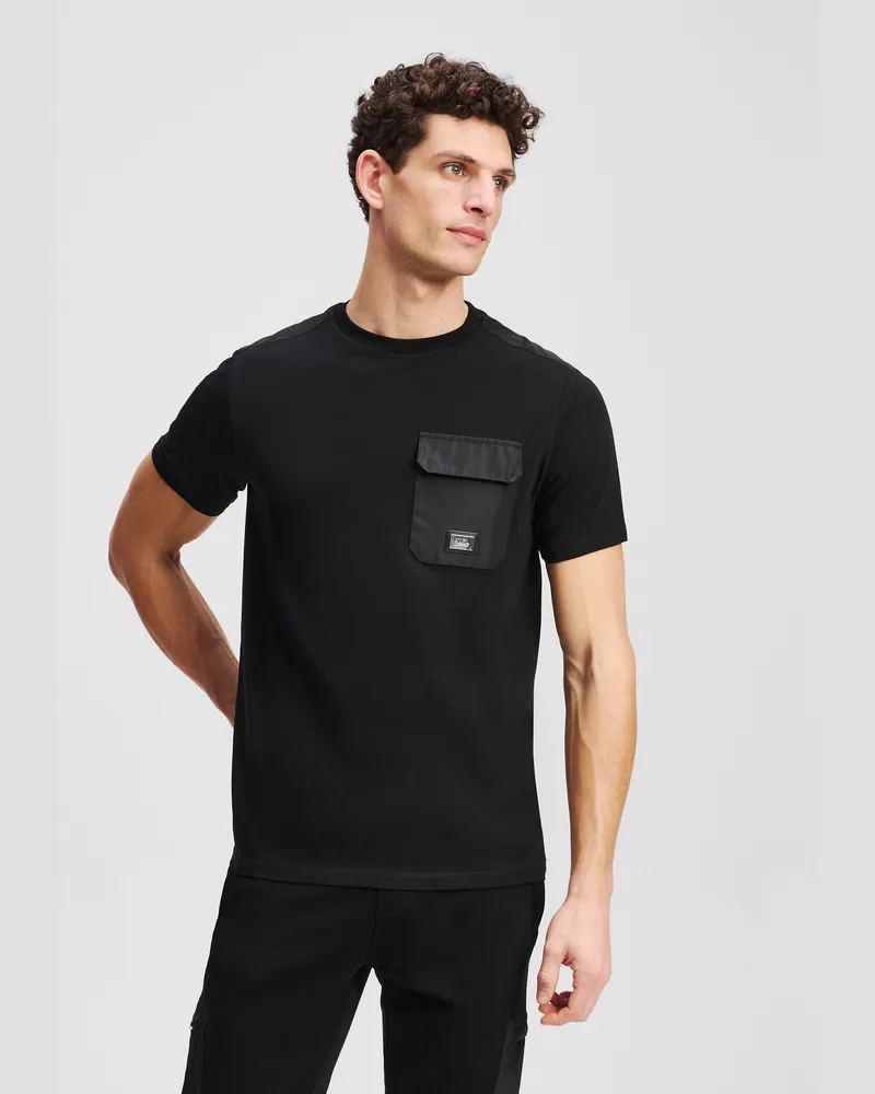 Karl Lagerfeld T-shirt Mit Brusttasche, Mann, Schwarz, Größe Schwarz
