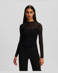 Karl Lagerfeld Kl monogram Mesh-top, Frau, Schwarz Schwarz