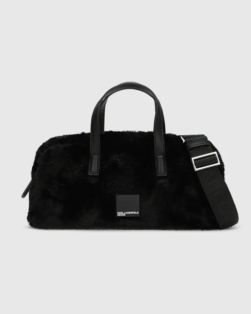 Karl Lagerfeld Plüschige Bowlingtasche Mit Box-logo, Damen, Schwarz, Größe Schwarz
