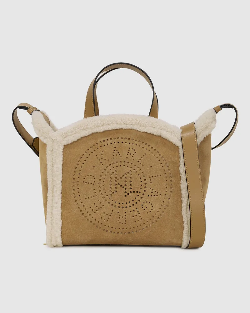 Karl Lagerfeld K/circle Kleine Tote Bag Mit Lammfell, Damen, Karamell, Größe Karamell