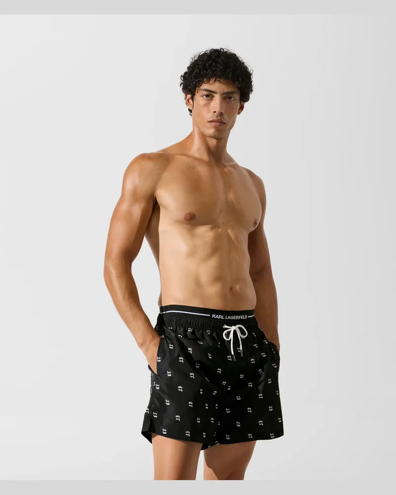 Karl Lagerfeld Ikon Kurze Boardshorts, Male, Ikon Heads-black, Size Black