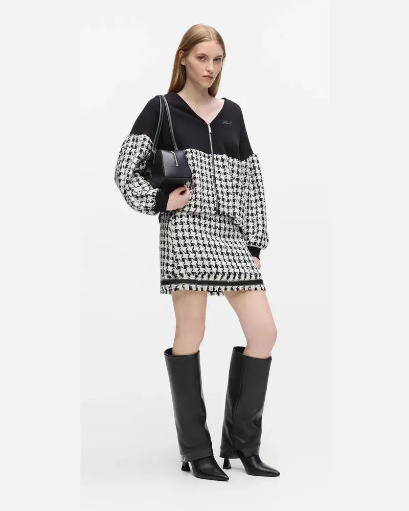 Karl Lagerfeld Bouclé-minirock Mit Hahnentrittmuster, Damen, Black-white Houndstooth Boucle, Größe Black-white