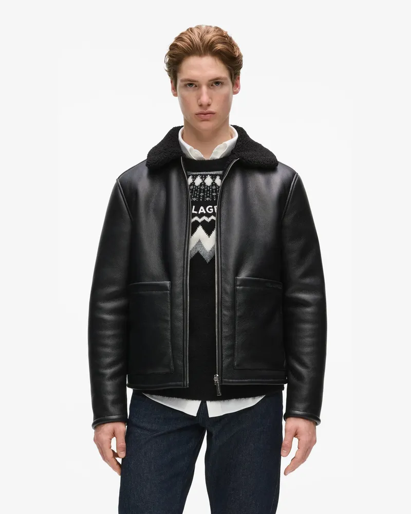 Karl Lagerfeld Wendbare Jacke Mit Kunstlammfell, Male, Schwarz, Size Black