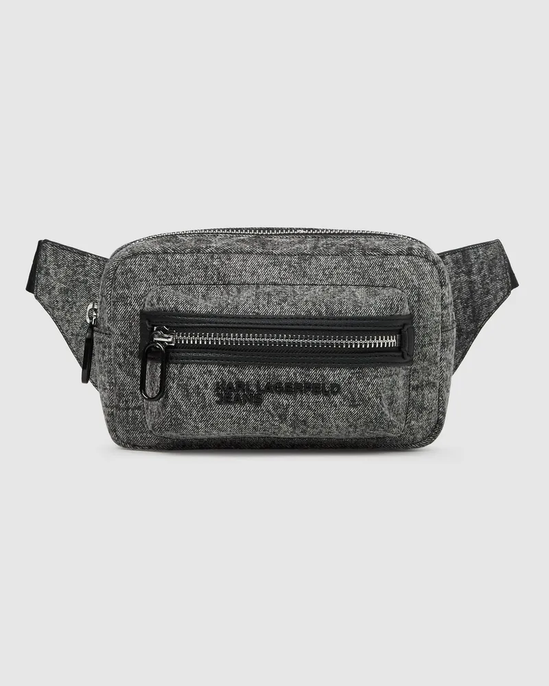 Karl Lagerfeld Gürteltasche Aus Gewaschenem Denim, Herren, Gewaschenes Schwarz, Größe Gewaschenes