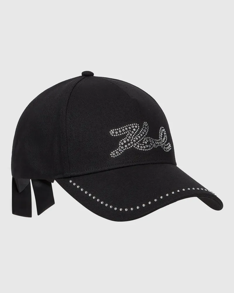 Karl Lagerfeld K/signature Kappe Mit Strass Und Schleife, Damen, Schwarz, Größe Schwarz