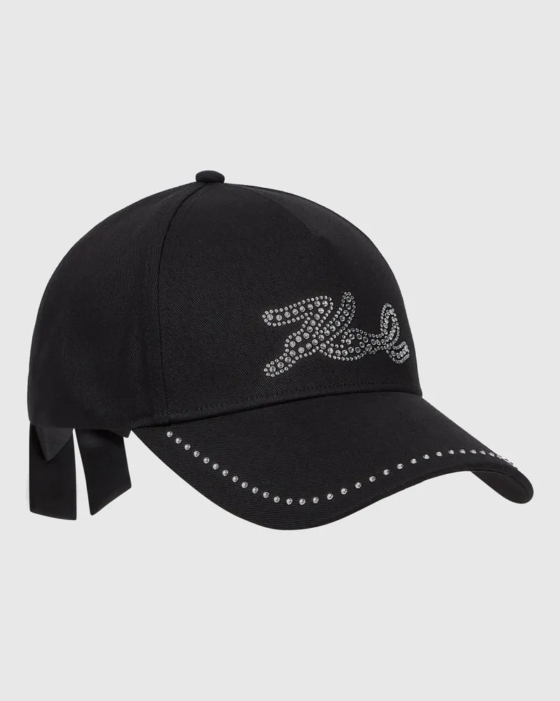 Karl Lagerfeld K/signature Kappe Mit Strass Und Schleife, Damen, Schwarz, Größe Schwarz