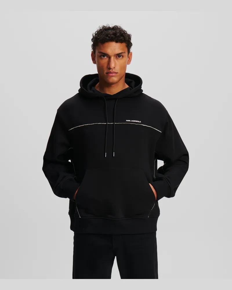 Karl Lagerfeld Reflektierender Kapuzenpullover Mit Paspelierung, Mann, Schwarz, Größe Schwarz