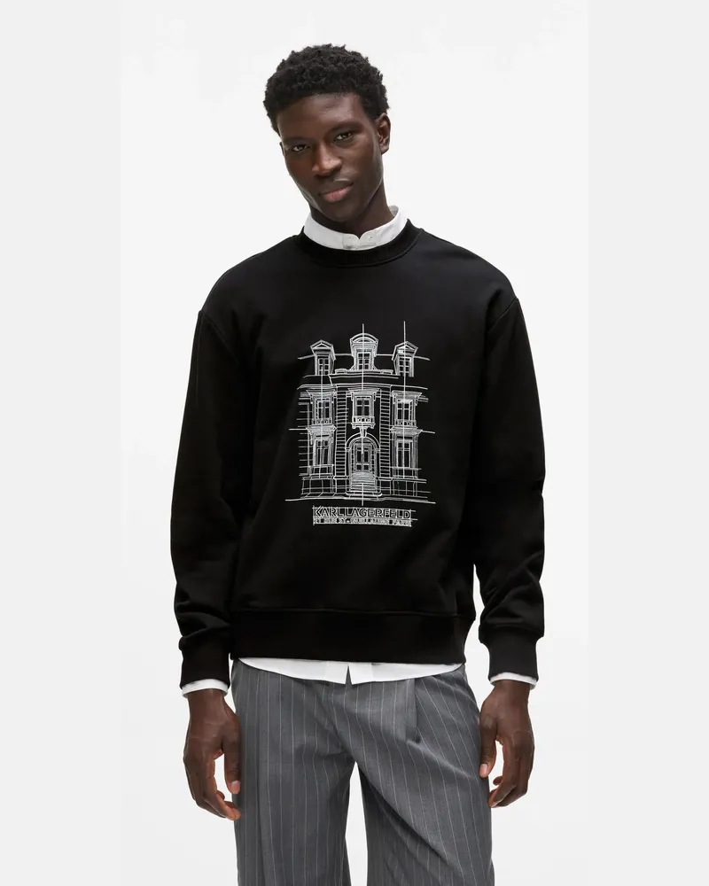 Karl Lagerfeld Sweatshirt Mit Maison De Karl-illustration, Herren, Schwarz, Größe Schwarz