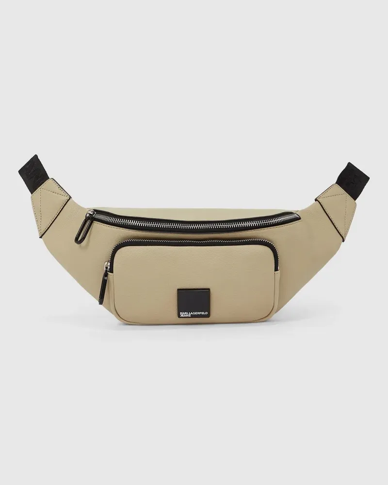 Karl Lagerfeld Gürteltasche Mit Aufgesetzter Tasche Und Metalllogo, Herren, Travertin, Größe Travertin
